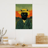 Van Gogh Kat Kunstprint Grappig Zwart Kat Portret Poster (Keuken)