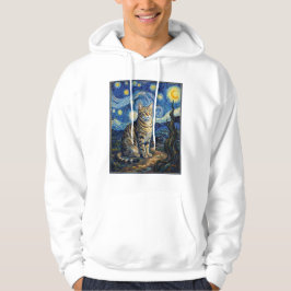Van Gogh Kat Sterrennacht Impressionistische Kunst Hoodie