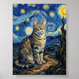 Van Gogh Kat Sterrennacht Impressionistische Kunst Poster