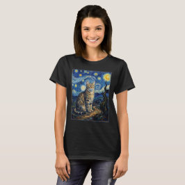 Van Gogh Kat Sterrennacht Impressionistische Kunst T-shirt