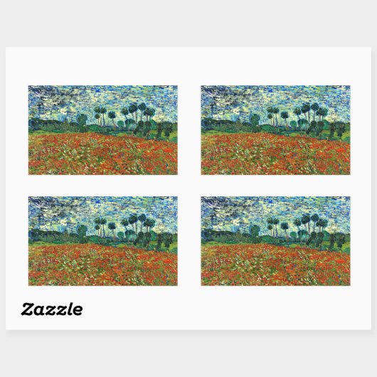 Van Gogh - Korenveld met klaprozen, beroemd schild Rechthoekige Sticker (Vel)