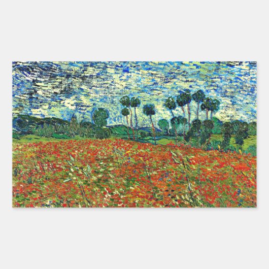Van Gogh - Korenveld met klaprozen, beroemd schild Rechthoekige Sticker (Voorkant)
