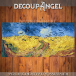 Van Gogh - Korenveld met kraaien Decoupage Tissuepapier<br><div class="desc">Dit tissuepapier voor decoupage is voorzien van Van Goghs "Korenveld met Kraaien", een intens en suggestief landschap gevuld met gouden tarwevelden onder een stormachtige hemel. De diepe blauwe en grijze tinten van de kolkende wolken contrasteren met de levendige gele velden, waardoor een dramatische en emotionele sfeer ontstaat. Een kudde zwarte...</div>