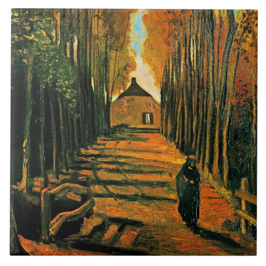 Van Gogh, Laan van populieren bij zonsondergang, Tegeltje (Voorkant)