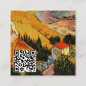 Van Gogh - Landschap, Huis, ploegenman - QR-code Vierkante Visitekaartje (Voorkant)