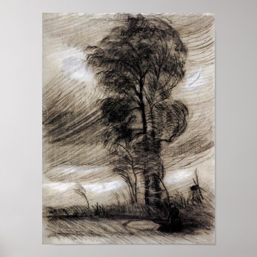 Van Gogh - Landschap in Stormy Weather Poster (Voorkant)