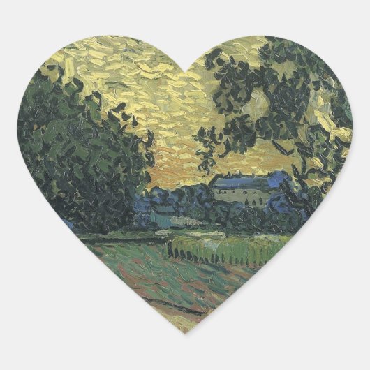 Van Gogh Landschap in Twilight Hart Sticker (Voorkant)