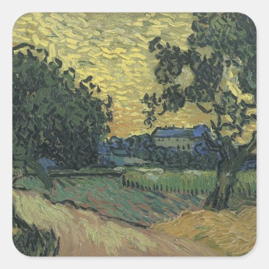 Van Gogh Landschap in Twilight Vierkante Sticker (Voorkant)