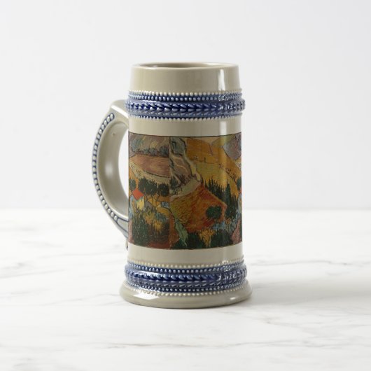 Van Gogh Landschap met House en Plowman Bierpul (Voorkant links)