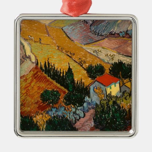 Van Gogh Landschap met House en Plowman Metalen Ornament (Voorkant)