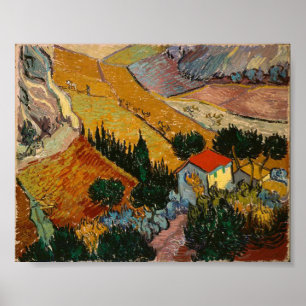 Van Gogh Landschap met House en Plowman Poster