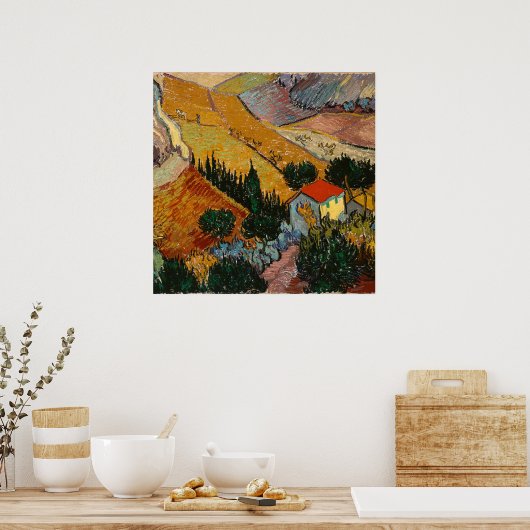 Van Gogh - Landschap met huis en ploegman, Poster (Keuken)
