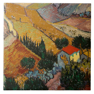 Van Gogh - Landschap met huis en ploegman, Tegeltje