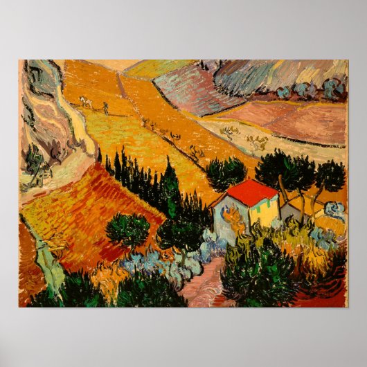 Van Gogh - Landschap met huizen en ploegen Poster (Voorkant)