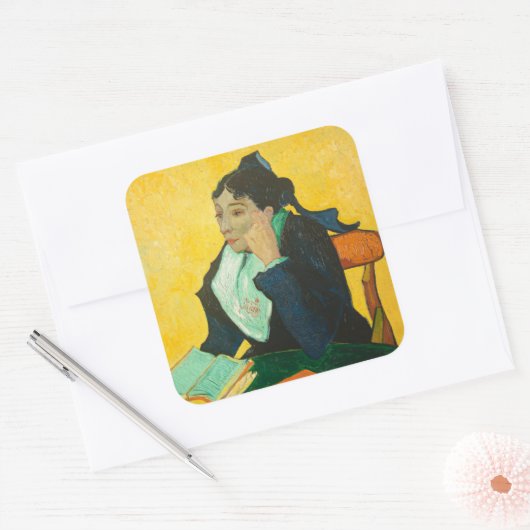 Van Gogh - Madame Joseph-Michel Ginoux, Vierkante Sticker (Envelop)