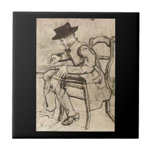 Van Gogh - Man schrijven, naar links kijken, Tegeltje