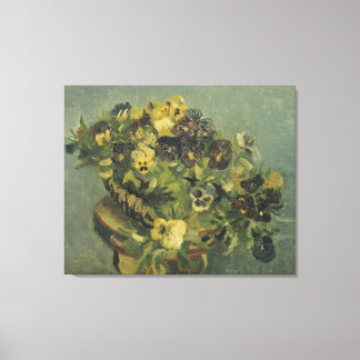 Van Gogh-mandje van Pansies op een kleine tafel Canvas Afdruk