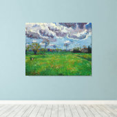 Van Gogh Meadow met bloemen onder een Stormy Sky Canvas Afdruk (Insitu (Houten vloer))