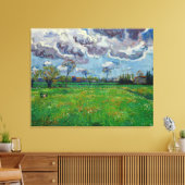 Van Gogh Meadow met bloemen onder een Stormy Sky Canvas Afdruk (Insitu (Woonkamer))