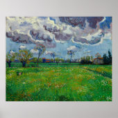 Van Gogh Meadow met bloemen onder een Stormy Sky Poster (Voorkant)