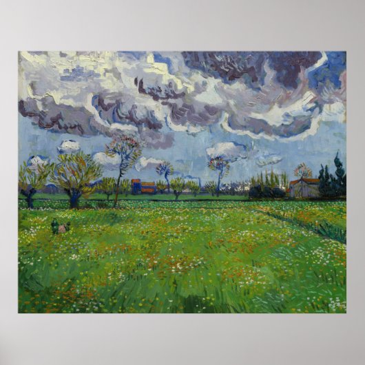 Van Gogh Meadow met bloemen onder een Stormy Sky Poster (Voorkant)