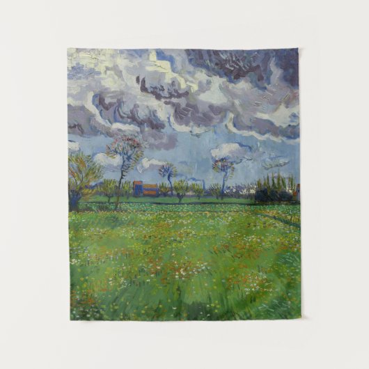 Van Gogh Meadow met bloemen onder een Stormy Sky Wandkleed (Voorkant)