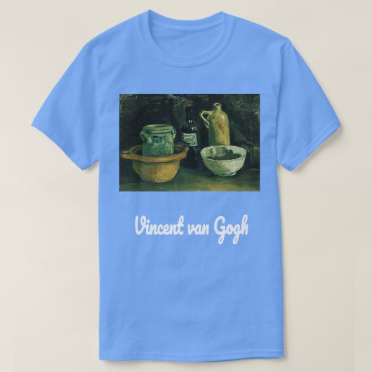 Van Gogh nog steeds leven met Pottery en twee fles T-shirt (Design voorkant)