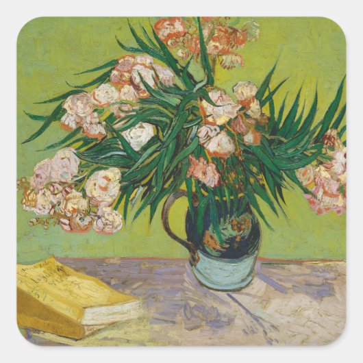Van Gogh Oleanders Roze Bloemstilleven Kunst Vierkante Sticker (Voorkant)