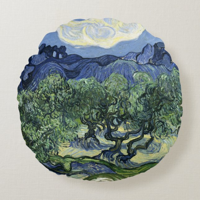 Van Gogh Olijfbomen - Blue Mountain Art Rond Kussen (Voorkant)