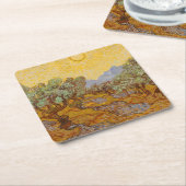 Van Gogh Olijfbomen Gele Zon Hemel Kartonnen Onderzetters (Schuin)