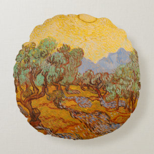 Van Gogh Olijfbomen Gele Zon Hemel Rond Kussen