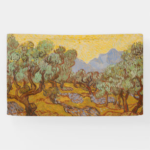 Van Gogh Olijfbomen Gele Zon Hemel Spandoek