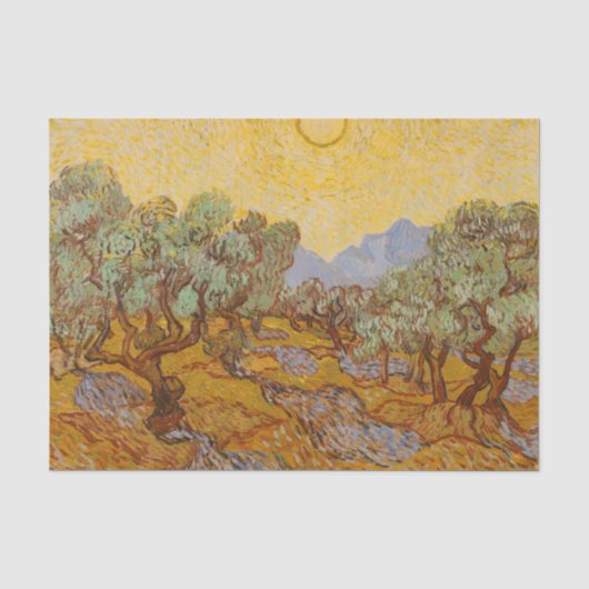 Van Gogh Olijfbomen Gele Zon Hemel Tissuepapier (Voorkant)