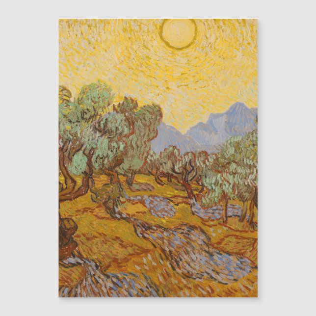 Van Gogh olijfbomen gele zon lucht (Voorkant)