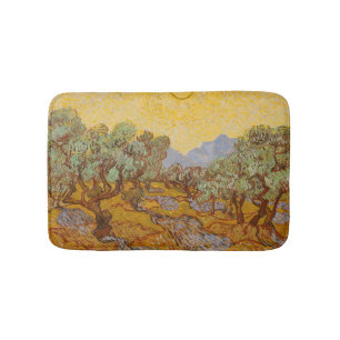 Van Gogh olijfbomen gele zon lucht Badmat