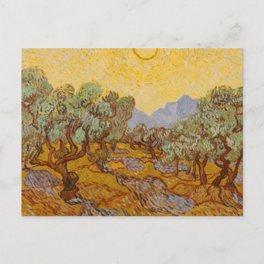 Van Gogh olijfbomen gele zon lucht Briefkaart (Voorkant)