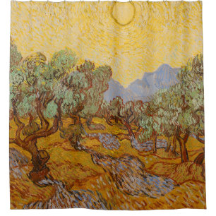 Van Gogh olijfbomen gele zon lucht Douchegordijn