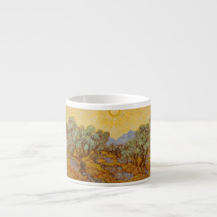 Van Gogh olijfbomen gele zon lucht Espresso Kop
