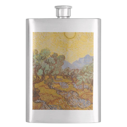 Van Gogh olijfbomen gele zon lucht Flacon (Voorkant)