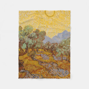 Van Gogh olijfbomen gele zon lucht Fleece Deken