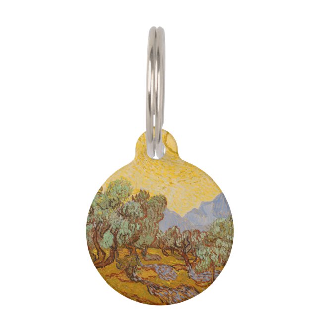 Van Gogh olijfbomen gele zon lucht Huisdierpenning (Voorkant)