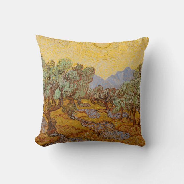 Van Gogh olijfbomen gele zon lucht Kussen (Voorkant)