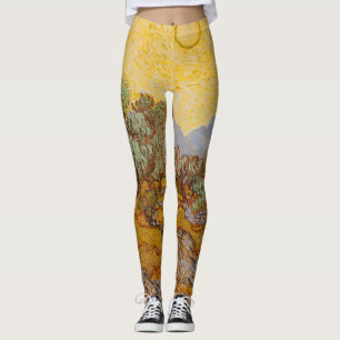 Van Gogh olijfbomen gele zon lucht Leggings