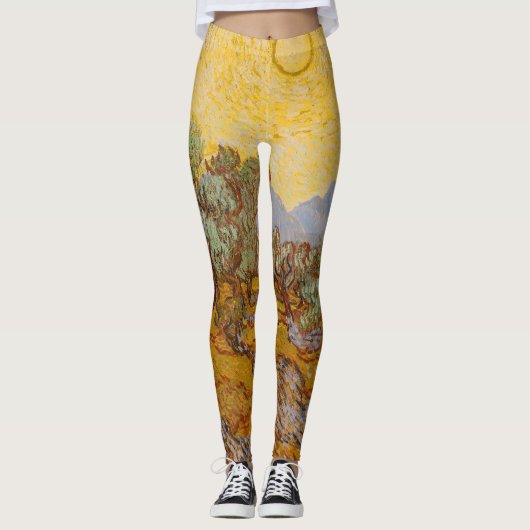 Van Gogh olijfbomen gele zon lucht Leggings (Voorkant)