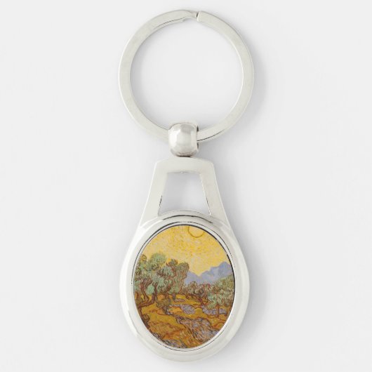Van Gogh olijfbomen gele zon lucht Sleutelhanger (Voorkant)