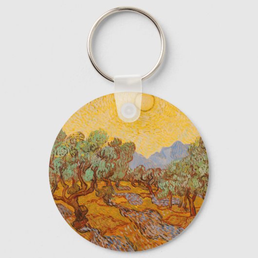 Van Gogh olijfbomen gele zon lucht Sleutelhanger (Voorkant)