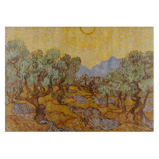 Van Gogh olijfbomen gele zon lucht Snijplank (Voorkant)