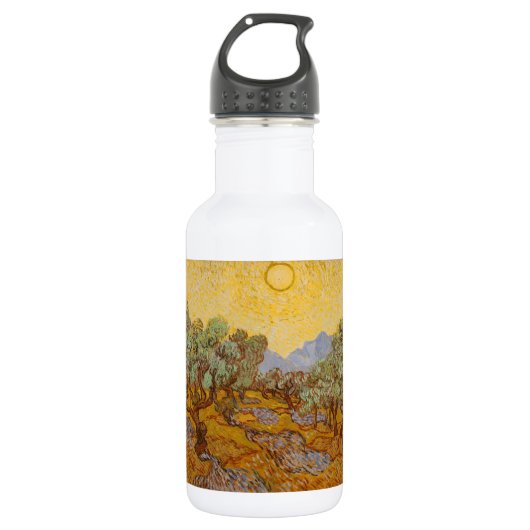 Van Gogh olijfbomen gele zon lucht Waterfles (Voorkant)