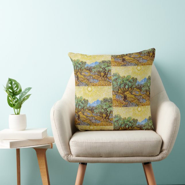Van Gogh Olijfbomen - Gouden Zon & Hemel Kunst Kussen (Stoel)