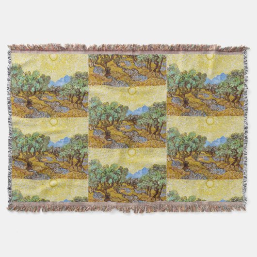 Van Gogh Olijfbomen - Gouden Zon & Lucht Kunst Deken (Voorkant)